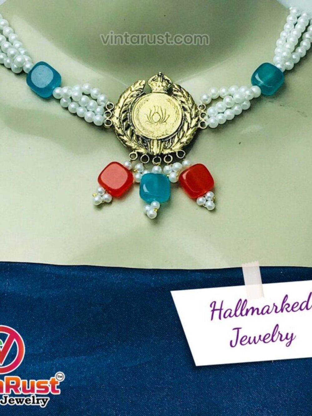Woven Pearl Choker Set: Tribal Ring and Earrings, Glass Stone Jewelry